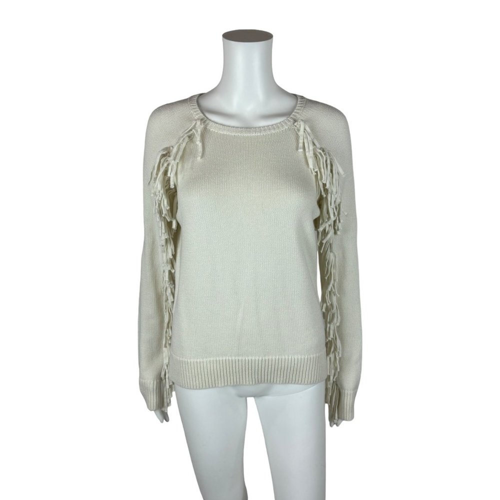 Lauren Ralph Lauren Sweater Women's Medium Brygida White Fringe Long Sleeve Pull
